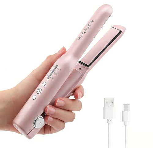 Cordless Hair Straightener Travel for Short Hair, Pink | Compact Portable Wireless Rechargeable Travel Mini Flat Iron