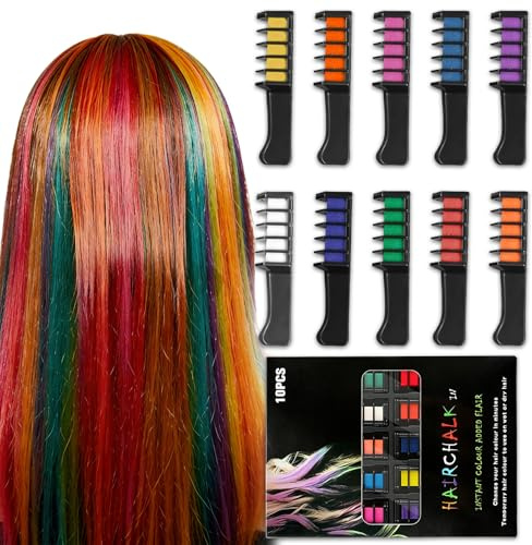 wilcractk Juego de 10 colores de tiza para el pelo, color temporal de pelo colorido con peine aplicador para niños y niñas para fiesta