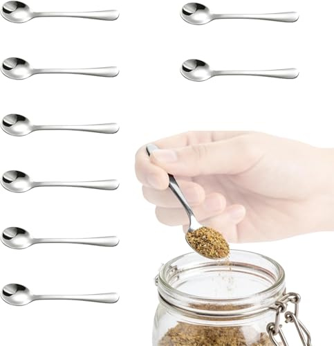 ZIOYANE 8 mini cucchiaini da caffè, in acciaio inox, multiuso, piccoli cucchiaini per spezie e cucchiaini da caffè espresso per tè, dessert e spezie (lavabili in lavastoviglie)