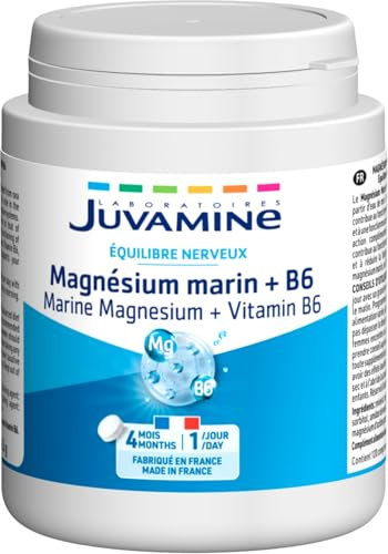 JUVAMINE - Magnesio marino + Vitamina B6 - Equilibrio nervoso - Riduce la stanchezza - Contribuisce al normale funzionamento del sistema nervoso - Formula ottimizzata - Formato 4 mesi - 120 compresse