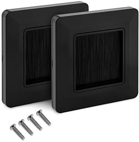 kwmobile Flush Brush Wall Plate - 2X European Single Gang Flush Wall Mounted Brush Faceplate to Cover Outlets, Sockets and Tidy Up Wires - Black