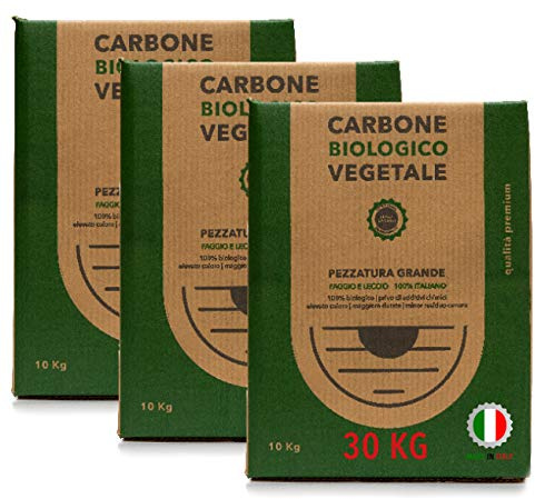 CARBONE Biologico Vegetale di Legna di Leccio Italiano 30 kg | Carbonella/Carbone, Grill, Grigliata InstaGrill o Barbecue da Tavolo Senza Fumo, Nero