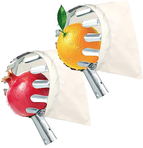 Cueille Fruit Ø 140mm, Ramasse Fruit Métal, Cueilleurs de Fruits, Outil de Cueillette Jardinage, Fruits Darbre Tête Cueilleurs Griffe Sac Collecte Outils pour Récolte Pommes Poires Pêches (2 Pièces)