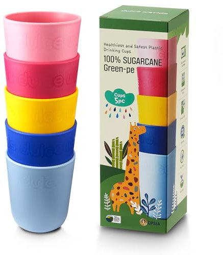 Dulce Worlds BIO ZUCKERROHR Kleinkindbecher 300 ml, 5 Stück - LFGB & USDA Zertifizierter Kinderbecher - BPA Frei - Spülmaschinenfest, Wiederverwendbar, Unzerbrechlich – Multi