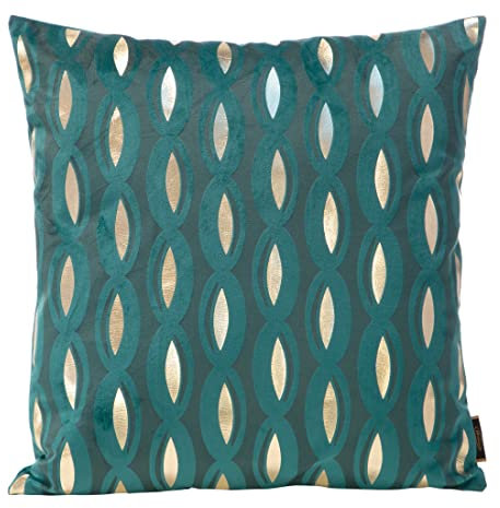 Eurofirany Elegante Velvet Kissenbezüge Dekokissen mit Aufdruck 45x45 cm Bezug Samt Kissenhülle Weiche Sofakissen, Oval Muster, Türkis