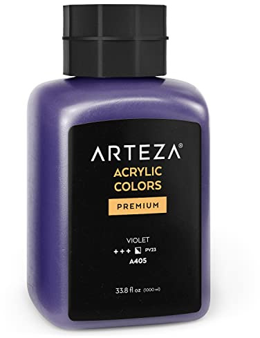 ARTEZA Acrylic Paint, A405 Violet, 33.8 fl oz, 1000ml Jar, Opaque, Quick-Drying, Acrylic Paints for Painting on Canvas, Paper, and Wood