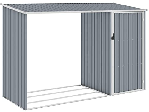 YEZIYIYFOB Jardín para leña gris 245 x 98 x 159 cm acero galvanizado, armario de jardín, cobertizo de metal, para bicicletas, armario de jardín, resistente a la intemperie, armario para exteriores,