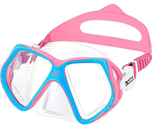 Water Space Taucherbrille Kinder 6-14 Jahre, Schwimmbrille für Kinder Jungen Mädchen Jugend, Tauchmaske mit gehärtetes Glas Anti-Beschlag UV-Schutz Anti Shattered Kein Leck Verstellbares Silikonband