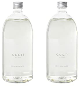 Zwei Nachfüllpackungen für Culti Milano Diffusor je 1000 ml | Mediterraner Duft | Gesamtkapazität der beiden Nachfüllpackungen 2000 ml | CULTI Milano | Dauer 6 Monate | Länge 30 m²