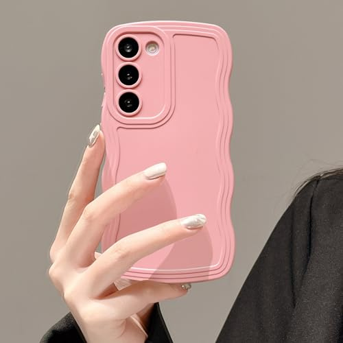 UEEBAI Case for Samsung Galaxy S22 5G Wave Frame Phone Case,Cute Wave Frame Slim Fit Shockproof Phone Bumper Cover Soft Pretty Curly Wavy Case Anti-Scratch TPU Case - Pink