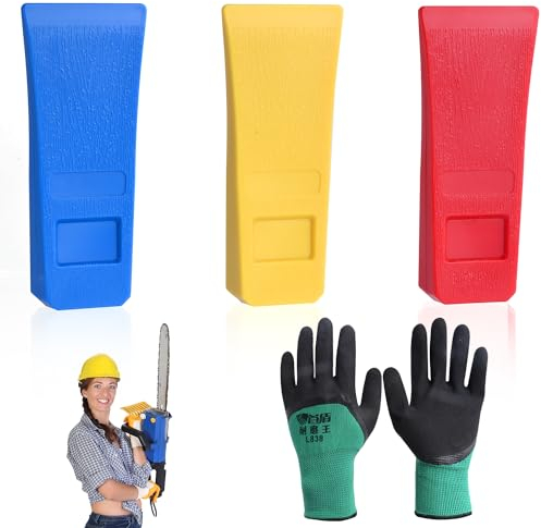 Abnaok Coin d'abattage en plastique avec gants - 3 pièces - En ABS - Résistant aux chocs et au froid - Pour arbre fendu