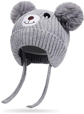 Rayson Gorros para Niño Niña con Orejeras y Cintas Sombrero Cálido,Gris