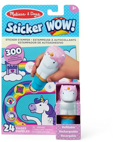 Melissa & Doug Sticker Wow Stempel-Set Einhorn | Mit 300 Stickern| Nachfüllbarer Sticker-Stempel & 24-seitiger Aktivitätenblock | Für Kinder ab 3 Jahren - FSC zertifizierte