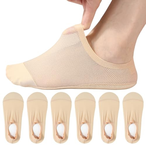AYPOW 6 Pairs Women's No Show Nylon Socks, Large Area Mesh Ultra Breathable, Invisible, Premium, High Elastic, Non-Slip, Ankle Socks for Loafers, Sneakers, Flats