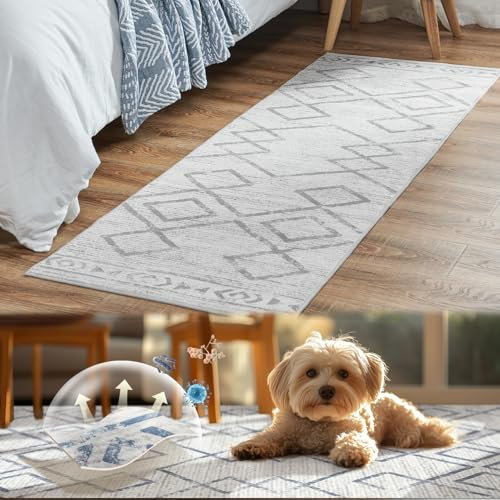 TOPICK Teppich Wohnzimmer Waschbar Dünner Modern Geometrischer Antibakterieller Faltbar Weich rutschfest Teppich für Schlafzimmer Kinderzimmer Wohnzimmer Flur Badezimmer 120x180cm Grau