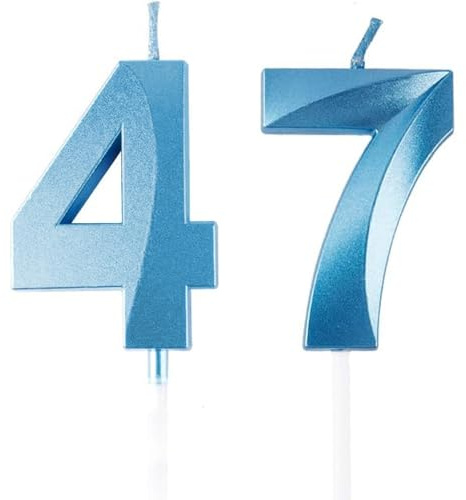 Velas de cumpleaños con números 47/74, velas azules de cumpleaños, velas en forma de números, decoración para tartas de cumpleaños, fiestas, bodas, fiestas de empresa, aniversarios, cumpleaños número