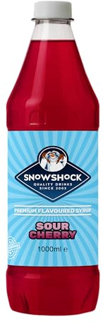 SnowShock Slush Syrup 1L Sour Cherry | Slushy Concentrate Dilute for Ice Slushie Machine - Makes Over 20 Drinks - Refreshing Frozen Drink Mix for Kids Parties, Cafes, Events & Food Vans | Vegan