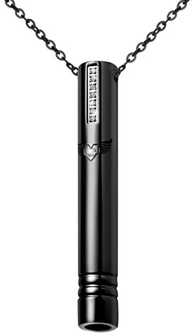 Flongo Achtsames Atmen Raucherentwöhnung Halskette: Schwarz Raucherentwöhnung Hilfsmittel Edelstahl Angst Atmung Kette Herz Flügel Cubic Zirconia Anhänger Meditation Entspannung Herren Damen