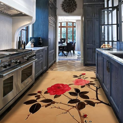 BYLEEHOMED Rosa Rosen Teppich 120x160cm Traditionelle orientalische braune Teppiche Rutschfester Wohnzimmerteppich für Schlafzimmer Weicher komfortabler Teppich
