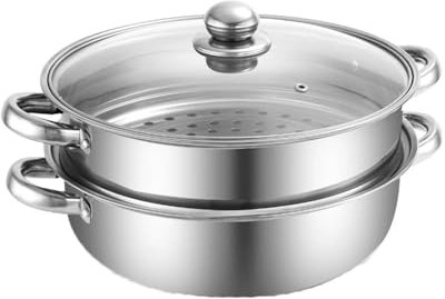 SUYUKU Pentola a vapore per cottura a vapore, in acciaio inox, pentola a vapore con coperchio per uso su gas, elettrico, induzione e stufe, 28 cm, 30 cm, 32 cm (2 ripiani, 28 cm)