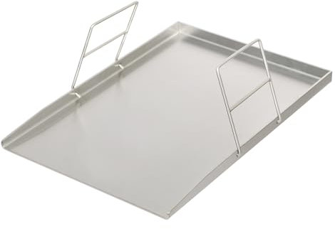 Plancha de acero inoxidable para barbacoa de gas y camping con asas para carne, pescado y verduras (plata, 49 x 32,5 cm)