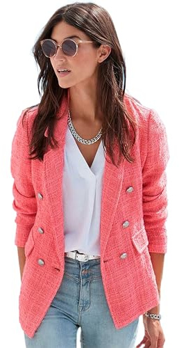 LASCANA Women's Double Breasted Boucle Blazer Coral 12