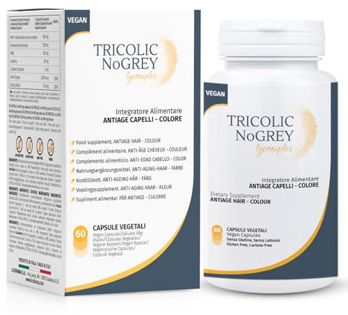 Tricolic NoGrey Lycomplex | Integratore Antigrigio e Antietà per Capelli | Sostiene la Naturale Colorazione dei Capelli | Con NMN, Resveratrolo, Rame e Biotina | 60 Capsule Vegetali