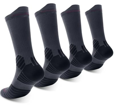 Calcetines Compresión Running Hombre Mujer 2Pares, Medias de Compresion Antiampollas, Running Socks, Respirable y Acolchado, para Deporte, Trail, Ciclismo, Trabajo, Soporte del Arco, Fascitis Plantar
