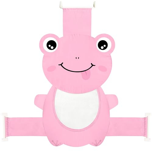 Baby Bath Seat Support Net, Quick Drying, Adjustable, Comfortable, Non-Slip, Infant Bathtub Sling Shower Mesh for a Tub, Soft Newborn Bath Mat (Deep Pink Frog)