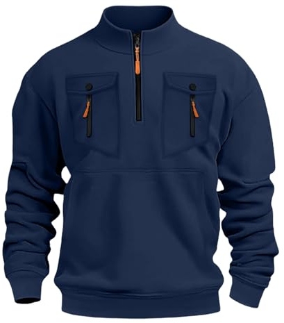 Generisch Pull pour homme sans capuche, pull de travail en polaire, pull d'hiver à col montant, sweat-shirt à manches longues, couleur unie, tendance pour le travail, le fitness, l'extérieur
