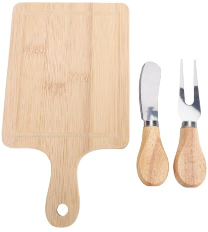 BSTCAR Juego de Tabla de Quesos, Tabla Cuadrada de Madera para Charcutería con Cortador y Tenedor, Bandeja para Servir Queso para Fiesta, Baby Shower, Boda