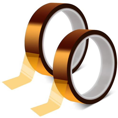 MOXYOY 2 Rolls High Temperature Tape, 20mm x 30m Polyimide Heat Resistant Tape, Thermal Transfer Heatproof Strong Adhesion Tape for Electronics 3D Printers Sublimation Soldering Masking