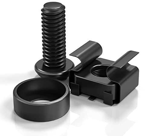 XOOL Paquete de 50 Tuercas de Jaula M6 x 16 mm, Tornillos y Arandelas para Armarios de Servidores, Estantes, Ruteadores, y Tornillos de Montaje en Rack, con Bridas Autoblocantes Gratis