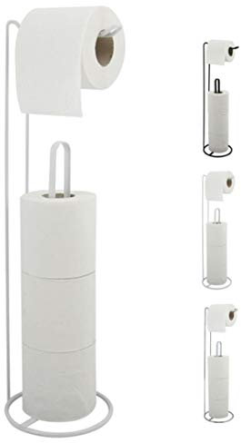 MSV Toilettenpapierhalter Stehend BxHxT: 15x54x15cm freistehender Papierrollenhalter Edler Rollenhalter für WC-Rollen als Ersatzrollenhalter Weiß matt