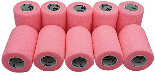 PintoMed Selbstklebender Verband Gedehnt -10 x Rosa - 7,5cm x 4,5m Bandagen Rollen Haftbandage Fixierbinde Selbsthaftend Health Pflaster Sport Tape Stück für Handgelenk Bein Arm Vet Wrap