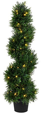 Vickerman Pre-Lit LED Artificial Cedar Topiary Spiral Tree 3 Foot Tall - Potted Natural Green Boxwood - UV Resistant Indoor Outdoor Home Patio Faux Decor