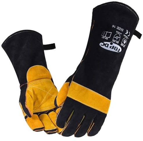 TOPDC Welding Gloves 16 Inches 932℉ Fire/Heat Resistant Leather Welding Gloves For Mig, Tig, Stick, Forge, BBQ, Grill, Fireplace, Wood Stove, Furnace, Oven, Animal Handling for Safe, Loving Pet Care