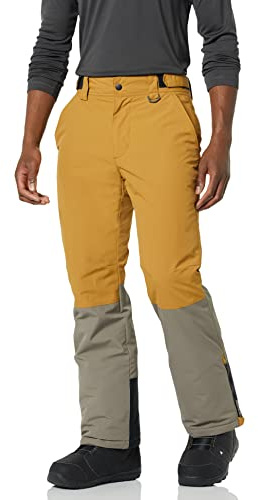 Amazon Essentials Pantaloni da Neve Imbottiti Antiacqua per Snowboard e Sci Uomo, Giallo Senape Marrone Color Block, XXL