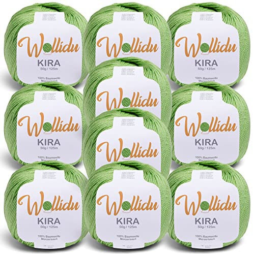 Wollidu Kira 100% Baumwolle zum Stricken und Häkeln 10 x 50g Set Häkelgarn Strickgarn - Hellgrün