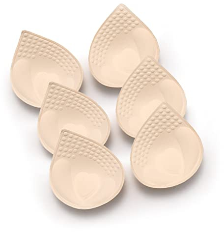 KOOAAICCHI Bra Pads Inserts 3 Pairs, Bra Pads Sewn Padded for Sports Bra A/B/C/D Cup Beige or Black, Green or Grey or Pink Optional-Beige-S
