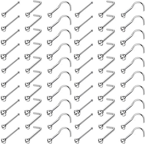 Milacolato 60-120Pz Piercing Naso Stud per Donna Uomo Acciaio Inossidabile Naso Stud a Forma di L Naso Bone Studs Vite Naso Stud Anelli Set Ipoallergenico Naso Piercing Gioielli 20G 1,5mm-3mm
