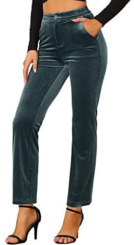 Allegra K Women's 2023 Velvet Elegant High Waist Trousers with Pockets Work Ankle Pants X-Large Grey