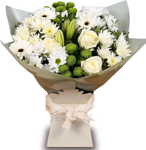 White Simplicity Hand Tied Bouquet - Fresh Flowers - Ideal for Birthdays, Anniversaries, Thank You Gifts