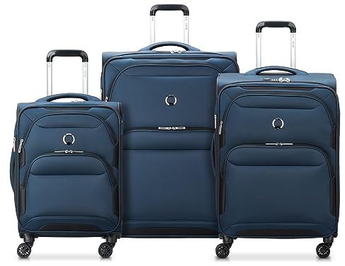 DELSEY Paris - Sky Max 2.0 - Set de 3 valises Souples 55cm/ 68,5cm/ 79cm - Bleu