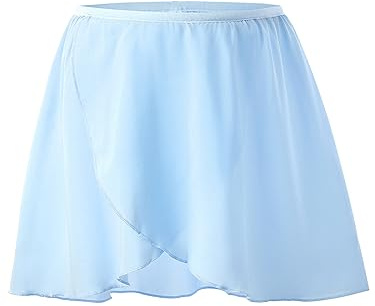 boruizhen Falda de Danza Falda Cruzada de Ballet Falda Corta de Gasa con Cintura Elástica para Niña Mujer Azul 4-7 Años