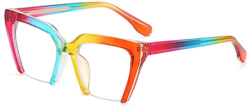 kachawoo Anti Blaues Licht Gläser Frauen Quadratische Gläser Rahmen Große Mode Brillen Half Frame (colorful frame)
