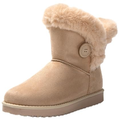 JOMIX Botas Mujer Invierno Clásicas Botas Nieve Mujer con Botones Botas de Piel Sintética con Peluche