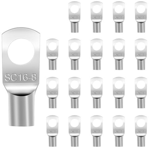 20 Stück Rohrkabelschuh M8, Kabelschuhe 16 mm2, Unisolierte SC Ringkabelschuhe Erzinnte Kupfer Verzinnt Rohrkabelschuhe, Kabelschuhe für Batteriekabel Kfz Auto Motorad Haushaltsgeräte