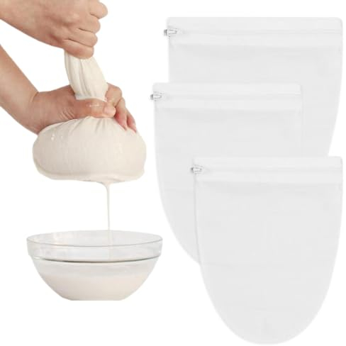 3 Pièces Etamine Alimentaire Sachets de Lait de Noix Sachets de Lait de Légumes Filtre de Lait d'amande Tissu de Filtre de Coton Sacs Alimentaires Réutilisables