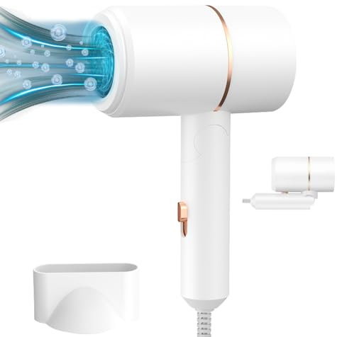 Asciugacapelli Pieghevole,WDKXCN 800w Asciugacapelli Piccolo, Asciugacapelli Agli Ioni Silenzioso Con Bocchetta per Lo Styling,Asciugacapelli Da Viaggio,2 Livelli Di Riscaldamento Con Pulsante